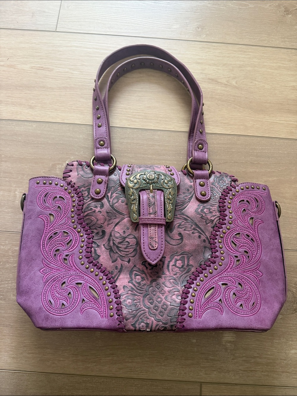 Women's Embossed Western Satchel - Purple